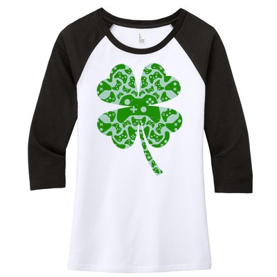 St Patricks Day Shamrock Clover Video Game Controllers Gamer Women's Tri-Blend 3/4-Sleeve Raglan Shirt