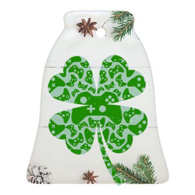 St Patricks Day Shamrock Clover Video Game Controllers Gamer Ceramic Bell Ornament