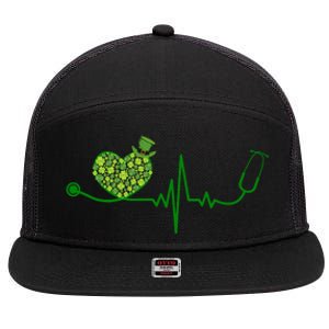 St Patricks Day Heartbeat Nurse 7 Panel Mesh Trucker Snapback Hat