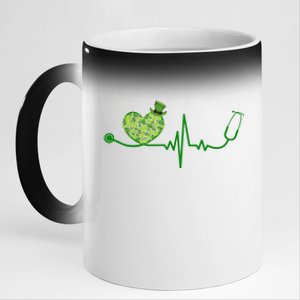 St Patricks Day Heartbeat Nurse 11oz Black Color Changing Mug