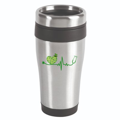St Patricks Day Heartbeat Nurse 16oz Travel Tumbler