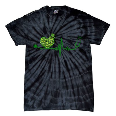 St Patricks Day Heartbeat Nurse Tie-Dye T-Shirt