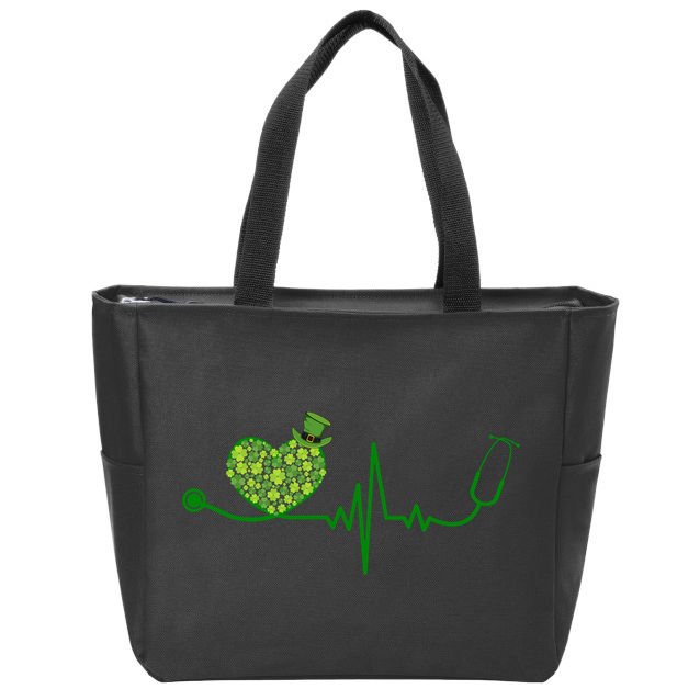 St Patricks Day Heartbeat Nurse Zip Tote Bag