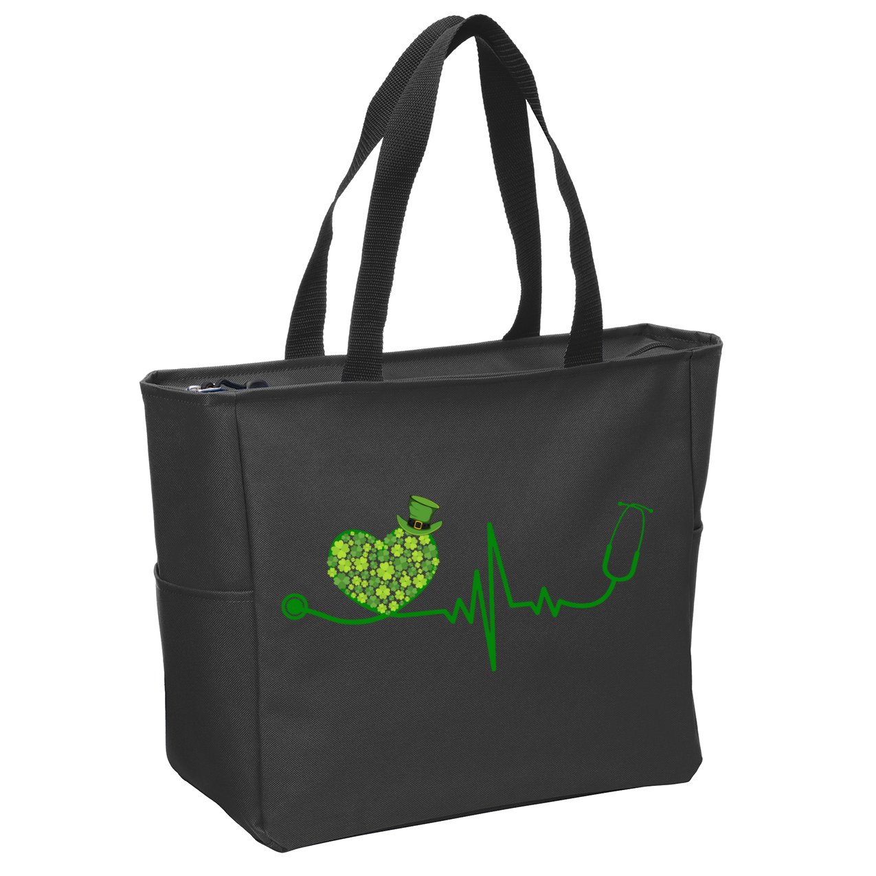 St Patricks Day Heartbeat Nurse Zip Tote Bag