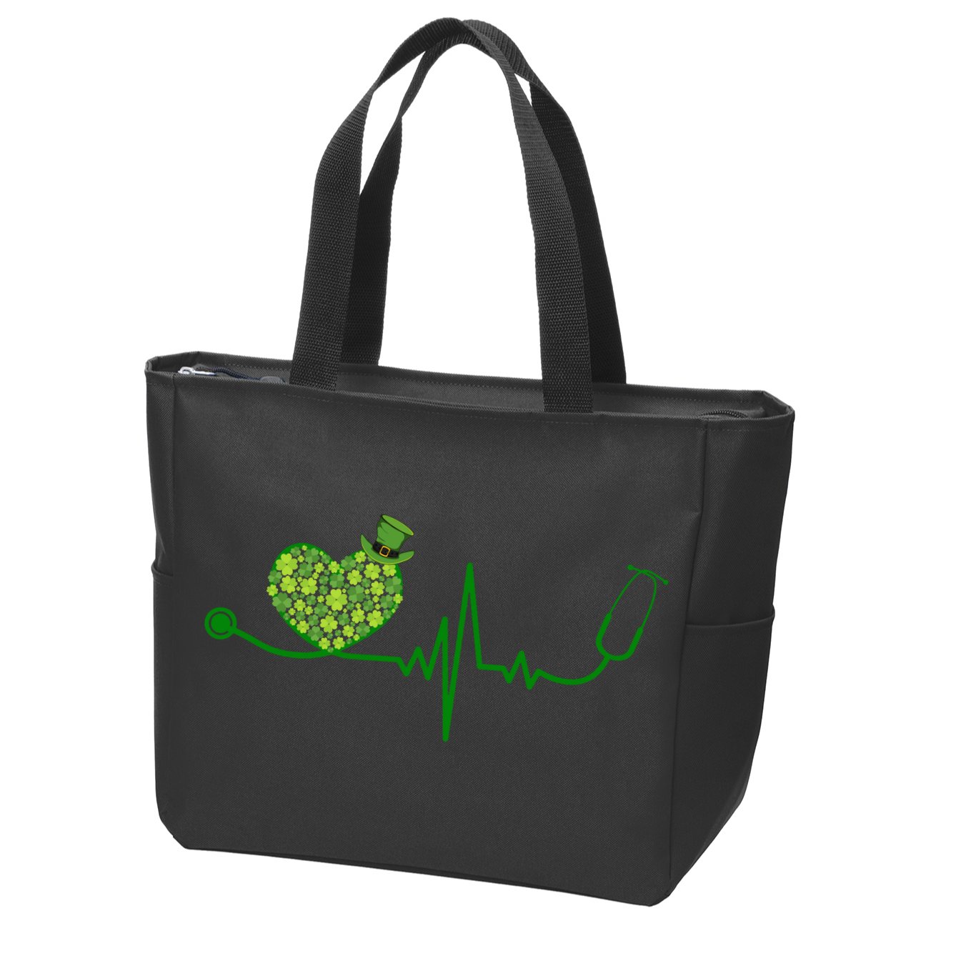 St Patricks Day Heartbeat Nurse Zip Tote Bag