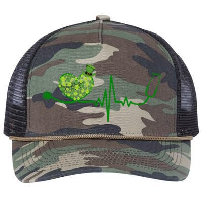 St Patricks Day Heartbeat Nurse Retro Rope Trucker Hat Cap