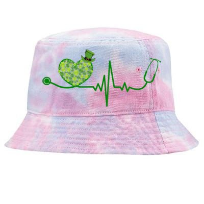 St Patricks Day Heartbeat Nurse Tie-Dyed Bucket Hat