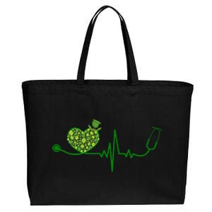 St Patricks Day Heartbeat Nurse Cotton Canvas Jumbo Tote