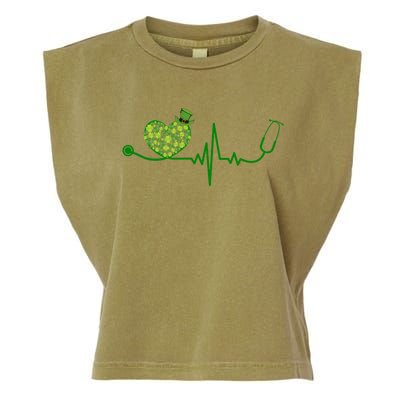 St Patricks Day Heartbeat Nurse Garment-Dyed Women's Muscle Tee