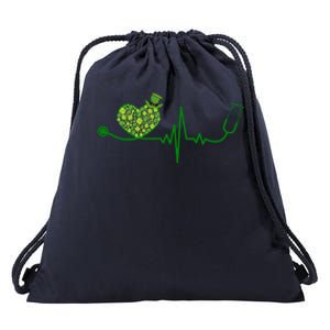 St Patricks Day Heartbeat Nurse Drawstring Bag