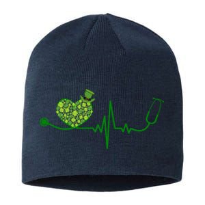 St Patricks Day Heartbeat Nurse Sustainable Beanie