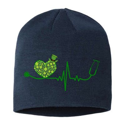 St Patricks Day Heartbeat Nurse Sustainable Beanie