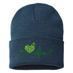 St Patricks Day Heartbeat Nurse Sustainable Knit Beanie