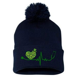 St Patricks Day Heartbeat Nurse Pom Pom 12in Knit Beanie