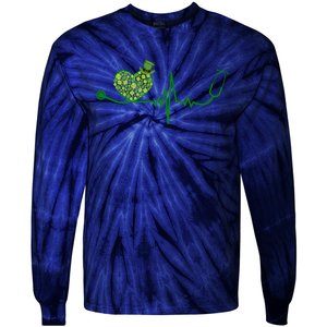 St Patricks Day Heartbeat Nurse Tie-Dye Long Sleeve Shirt