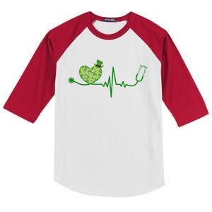 St Patricks Day Heartbeat Nurse Kids Colorblock Raglan Jersey