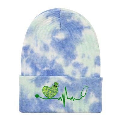 St Patricks Day Heartbeat Nurse Tie Dye 12in Knit Beanie