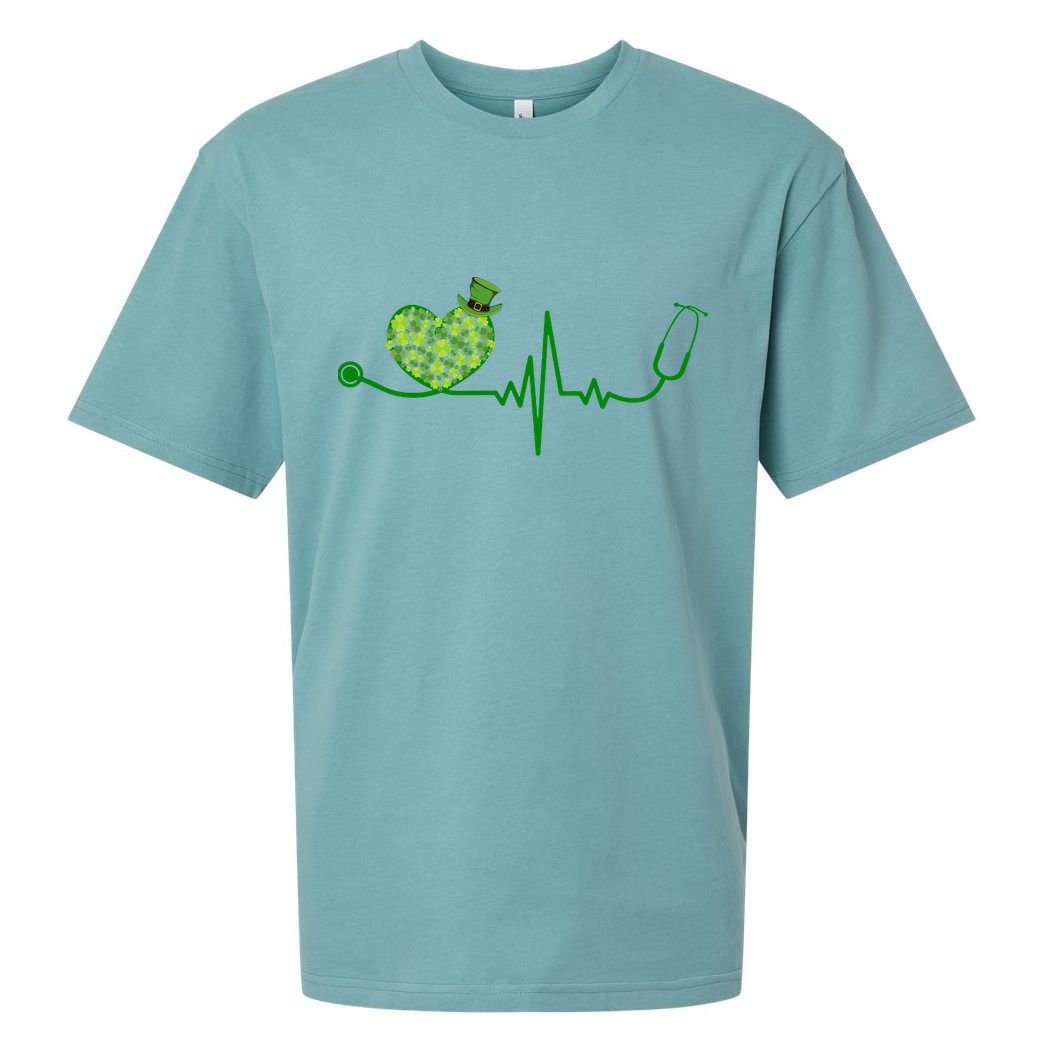 St Patricks Day Heartbeat Nurse Sueded Cloud Jersey T-Shirt