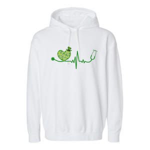 St Patricks Day Heartbeat Nurse Garment-Dyed Fleece Hoodie