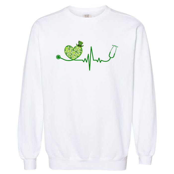 St Patricks Day Heartbeat Nurse Garment-Dyed Sweatshirt