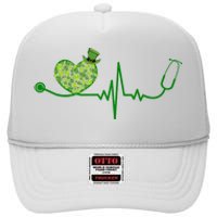 St Patricks Day Heartbeat Nurse High Crown Mesh Back Trucker Hat