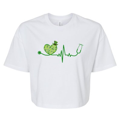 St Patricks Day Heartbeat Nurse Bella+Canvas Jersey Crop Tee