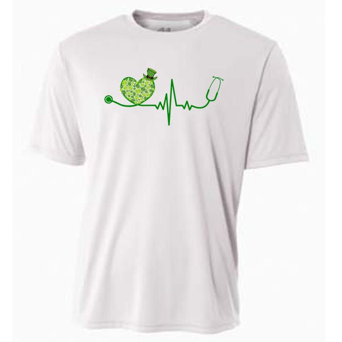 St Patricks Day Heartbeat Nurse Cooling Performance Crew T-Shirt