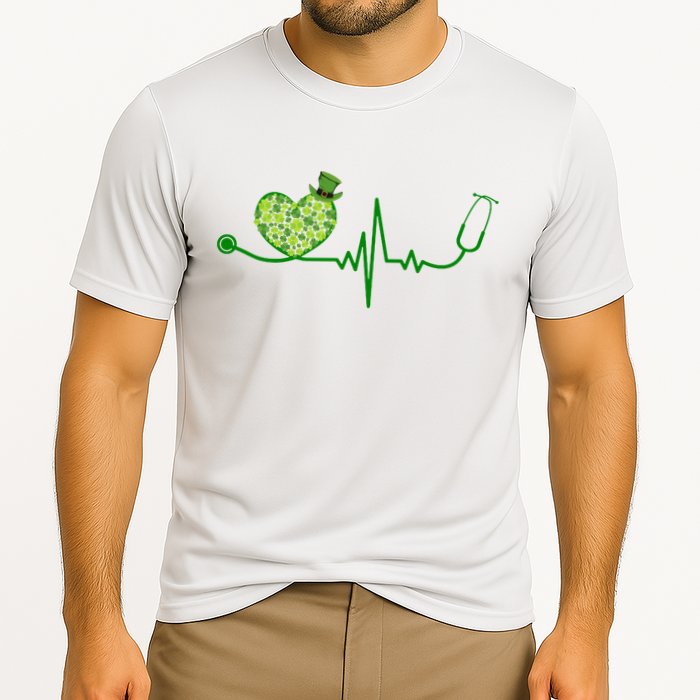 St Patricks Day Heartbeat Nurse Cooling Performance Crew T-Shirt