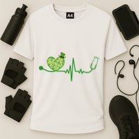 St Patricks Day Heartbeat Nurse Cooling Performance Crew T-Shirt