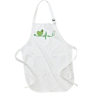 St Patricks Day Heartbeat Nurse Full-Length Apron With Pockets