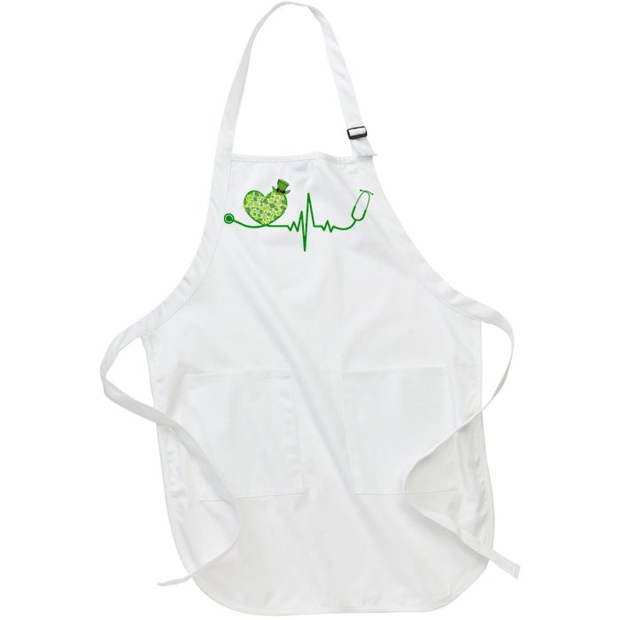 St Patricks Day Heartbeat Nurse Full-Length Apron With Pockets