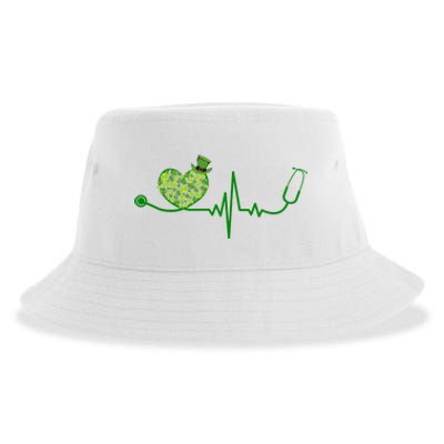 St Patricks Day Heartbeat Nurse Sustainable Bucket Hat