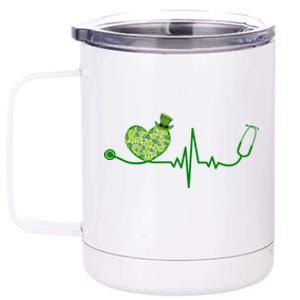 St Patricks Day Heartbeat Nurse 12 oz Stainless Steel Tumbler Cup