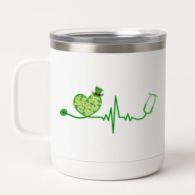 St Patricks Day Heartbeat Nurse 12 oz Stainless Steel Tumbler Cup