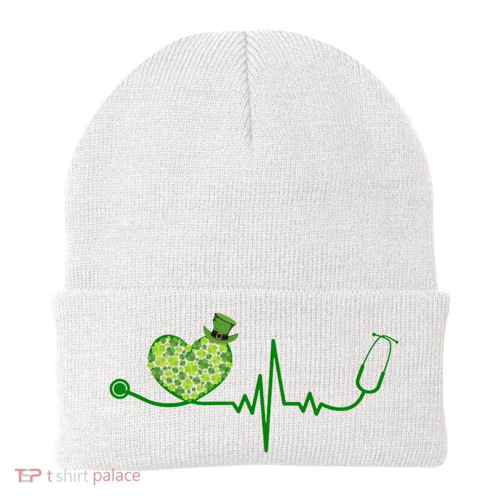 St Patricks Day Heartbeat Nurse Knit Cap Winter Beanie