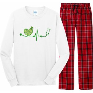 St Patricks Day Heartbeat Nurse Long Sleeve Pajama Set