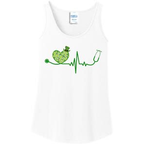 St Patricks Day Heartbeat Nurse Ladies Essential Tank