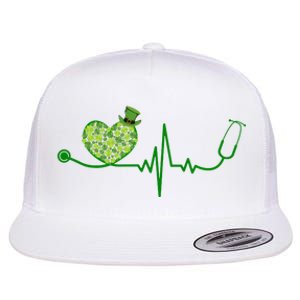 St Patricks Day Heartbeat Nurse Flat Bill Trucker Hat