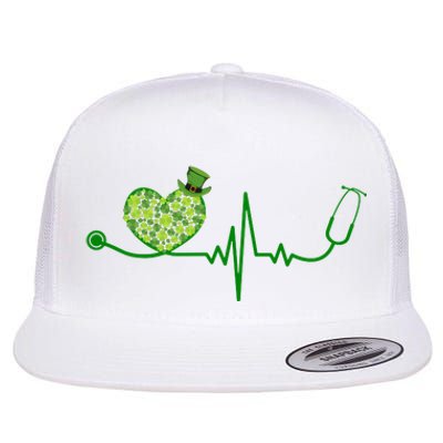 St Patricks Day Heartbeat Nurse Flat Bill Trucker Hat