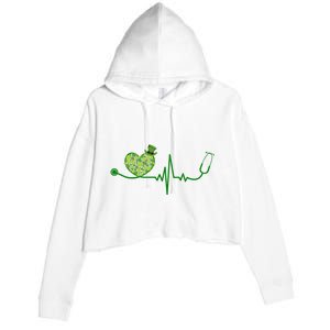 St Patricks Day Heartbeat Nurse Crop Fleece Hoodie