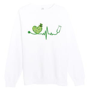 St Patricks Day Heartbeat Nurse Premium Crewneck Sweatshirt