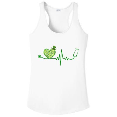 St Patricks Day Heartbeat Nurse Ladies PosiCharge Competitor Racerback Tank