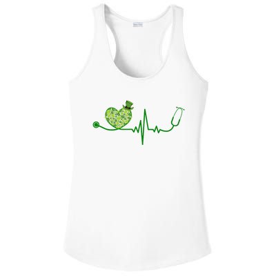 St Patricks Day Heartbeat Nurse Ladies PosiCharge Competitor Racerback Tank