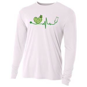 St Patricks Day Heartbeat Nurse Cooling Performance Long Sleeve Crew