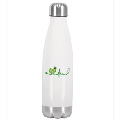 St Patricks Day Heartbeat Nurse Stainless Steel Insulated Water Bottle