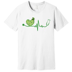 St Patricks Day Heartbeat Nurse Premium T-Shirt