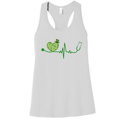 St Patricks Day Heartbeat Nurse Women's Racerback Tank