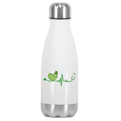 St Patricks Day Heartbeat Nurse Stainless Steel Insulated Water Bottle