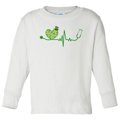 St Patricks Day Heartbeat Nurse Toddler Long Sleeve Shirt