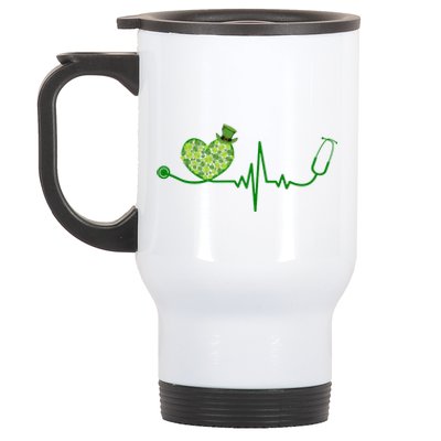 St Patricks Day Heartbeat Nurse Stainless Steel Travel Mug